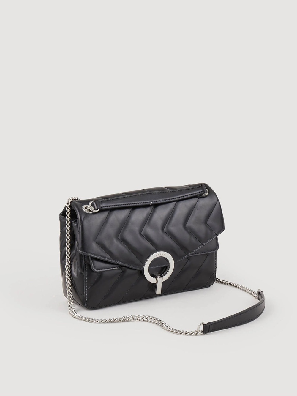 NWT! Sandro Black Leather Quilted Chain-Handle Two-Way Bag.